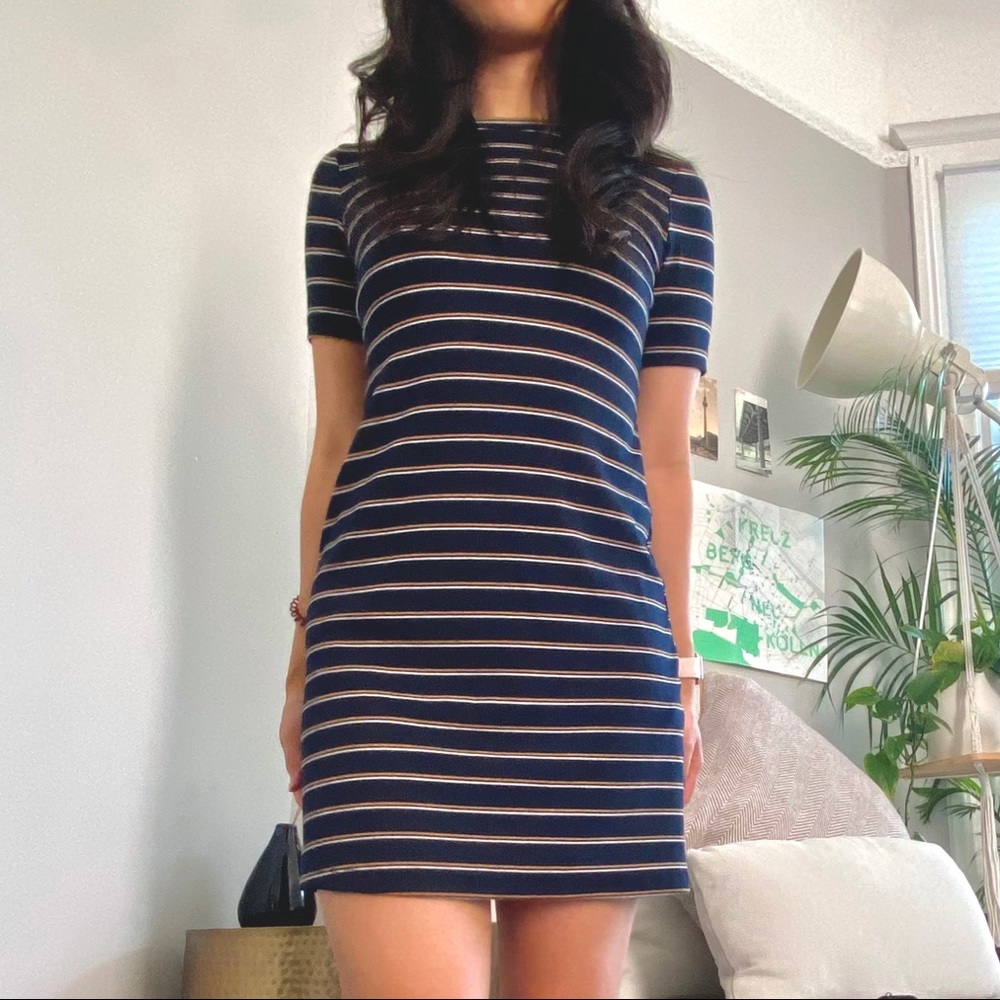 Bershka Girl Striped Navy Ribbed T-shirt Dress